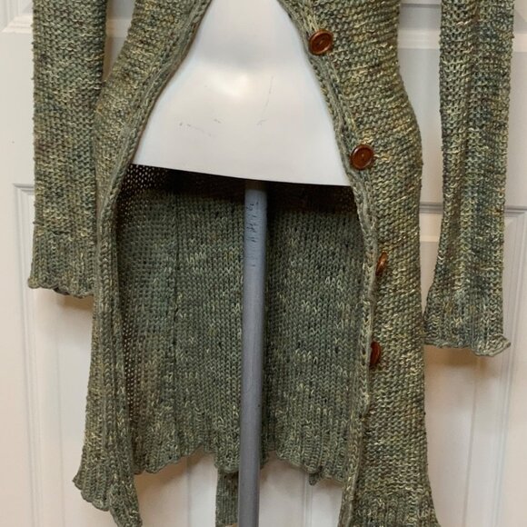 BCBG Max Azria Green Multicolor Long Knit Belted Cardigan, Size S - Picture 3 of 10